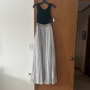 Aidan Mattox Black and Silver Maxi Skirt